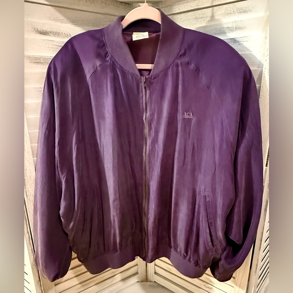 Vintage ACA 100% Silk Bomber Jacket Purple XL Oversized Limited Edition
